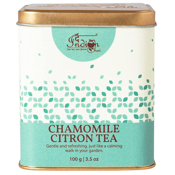 The Indian Chai - Chamomile Citron Tea 100g with Hibiscus, Gulab Patti, Peppermint, Lemongrass etc for Good Night Sleep, Helps Reduce Stress & Anxiety, Stomach Pain, Herbal Tea