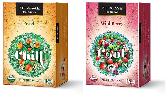 TE-A-ME Ice Brews Cold Brew Ice Infusion, Wild Berry, 18 Pyramid Infusion Bags - Ice Brews Cold Brew Ice Tea, Peach, 18 Pyramid Tea Bags