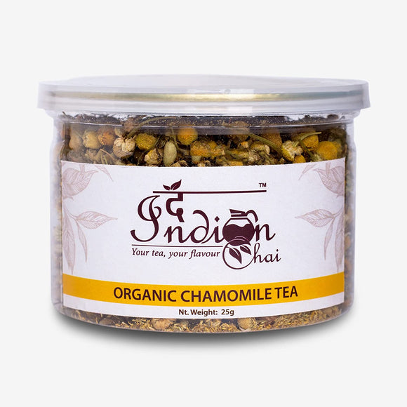 The Indian Chai - Organic Chamomile Tea, (In Jar) Whole Flowers for Restful Sleep, Stress and Anxiety, Digestion, Caffeine Free Herbal Tea (25g , 50 cups)