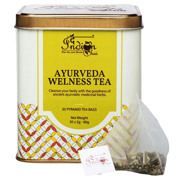 The Indian Chai - Ayurveda Wellness Tea 30 Pyramid Tea Bags for Bloating, Digestion, Detoxifies the Whole Body