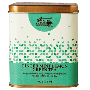 The Indian Chai - Ginger Mint Lemon Green Tea 100g with Lemongrass, Spearmint and Ginger for Immunity, Soothes Sore Throat, Helps with Digestion.