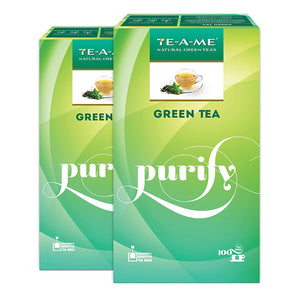 TE-A-ME Purify Green Tea, Pack of 2 Boxes with 100 Tea Bags in Each Box (2 Boxes x 100 Tea Bags = 200Tea Bags) - 100% Natural Ingredient - Green Tea - Zero Calories - Improves Metabolism & Reduces Waist