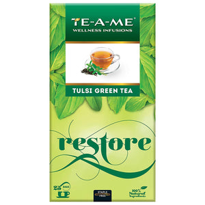 TE-A-ME Restore Tulsi Green Tea, 25 Tea Bags | 100% Natural Ingredients - Green Tea, Tulsi (Basil)