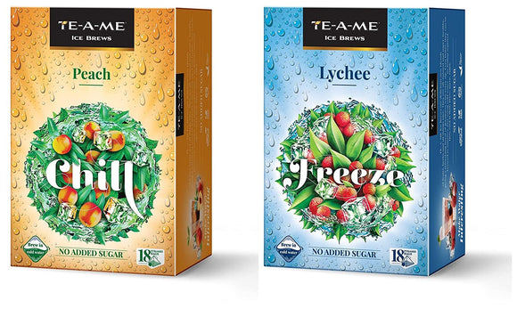 TE-A-ME Ice Brews Cold Brew Ice Infusion, Lychee, 18 Pyramid Infusion Bags - Ice Brews Cold Brew Ice Tea, Peach, 18 Pyramid Tea Bags
