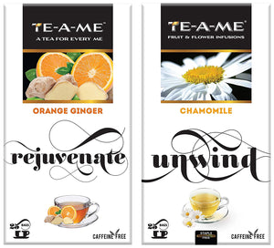 TE-A-ME Chamomile Infusion Tea, 25 Infusion Tea Bags (2 Flavored Bags Free) - Orange Ginger Herbal Infusion Tea, Pack of 25 Tea Bags (2 Flavored Bags Free)