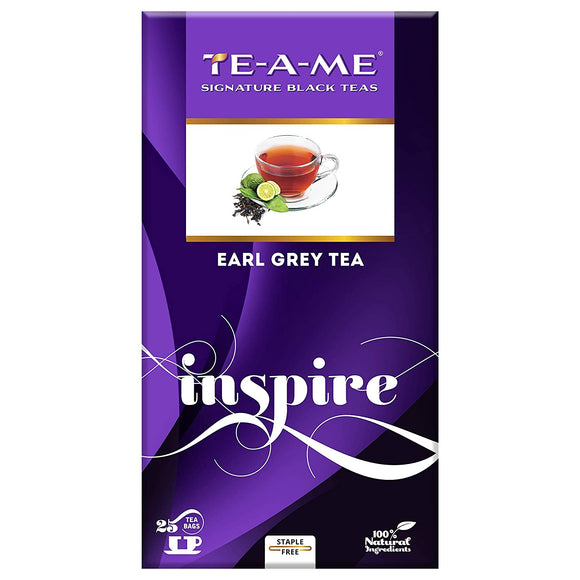 TE-A-ME Inspire Black Citrus Earl Grey Tea, 25 Tea Bags | Natural Bergamot Flavor | Luxurious Tea Bags | Strong & Highly Flavourful