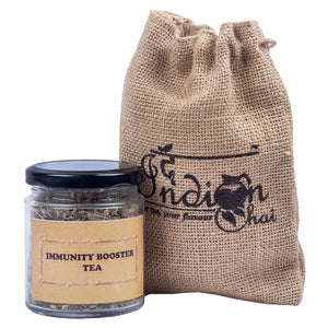The Indian Chai – Immunity Booster Tea 50g in a Glass Jar for Diwali Gift with a Jute Bag blended with Giloy, Tulsi, Licorice, Ashwagandha, Giveaway Gifts