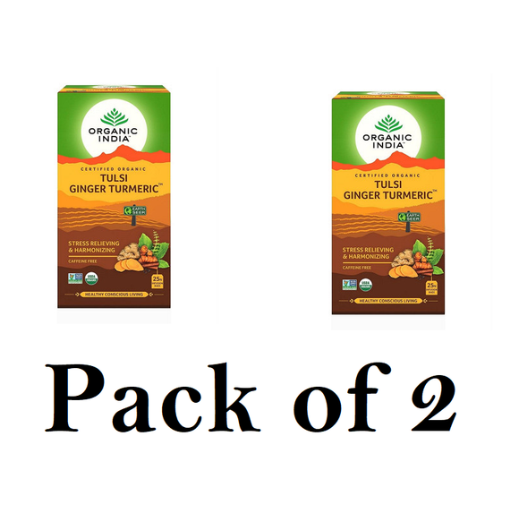 Organic India Tulsi Ginger Turmeric Tea (Pack of 2) 25 Dip Each