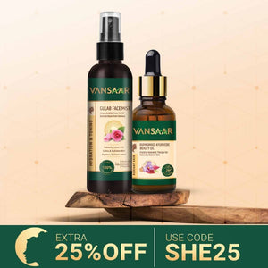 Baidyanath Vansaar Get Gorgeous Combo - For A Radiant Skin - Kumkumadi Ayurvedic Beauty Oil (30 Ml) + Gulab Face Mist (100 Ml)