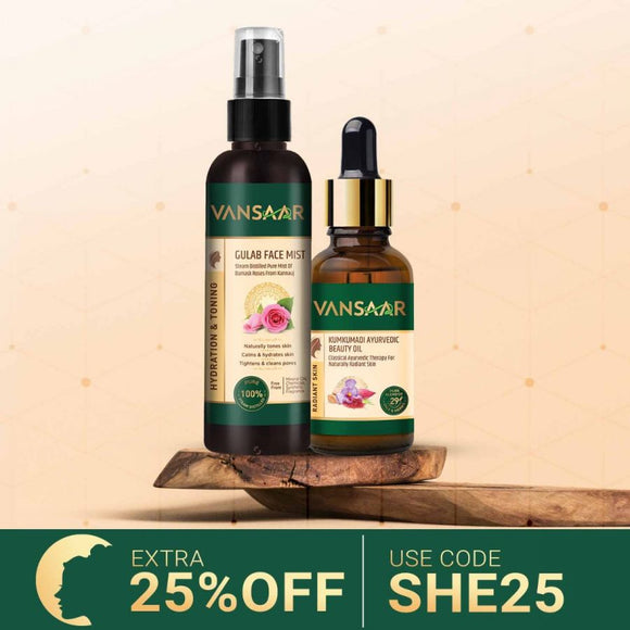 Baidyanath Vansaar Get Gorgeous Combo - For A Radiant Skin - Kumkumadi Ayurvedic Beauty Oil (30 Ml) + Gulab Face Mist (100 Ml)
