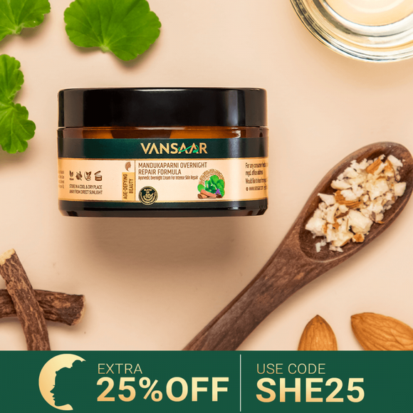 Baidyanath Mandukaparni Overnight Repair Formula | Plant-Based Anti-Ageing Night Cream | Collagen-Boosting Skin Repair - Fights Wrinkles, Pigmentation, Dullness - 50gm